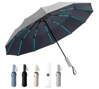 YUNYU Large Umbrella Windproof Strong, Compact Umbrella 12 Ribs Auto Open & Close Folding Travel, 106cm UV Rain Protection for Men and Women, Grey