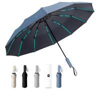 YUNYU Large Umbrella Windproof Strong, Compact Umbrella 12 Ribs Auto Open & Close Folding Travel, 106cm UV Rain Protection for Men and Women, Blue