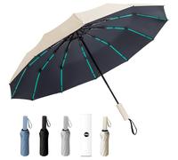 YUNYU Large Umbrella Windproof Strong, Compact Umbrella 12 Ribs Auto Open & Close Folding Travel, 106cm UV Rain Protection for Men and Women, Beige