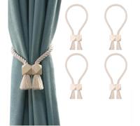YUNYU Pack of 4 Premium Curtain Tiebacks - Tiebacks for Curtains with Cotton Rope and Adjustable Design, Curtain Holder No Drilling for Curtains Decoration in Home, Office