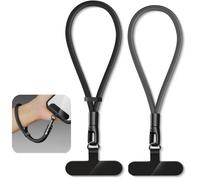 YUNYU Short Mobile Phone Chain [Pack of 2] - Non-Slip Mobile Phone Strap Short with 2 Carabiners, Universal Hand Strap for Smartphone, Camera, Keys (Black), Ferrous, One Size
