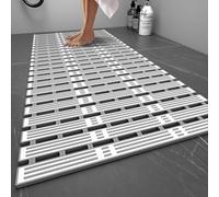 YUNYU Shower Mat Non Slip Anti Mould-90x40cm(36x16inch)Extra Long Bath Mat Non Slip for Shower Tray & Bathroom Tiles - Cut To Size Rubber Bath Mat With Suction Cups For Elderly, Children & Pets(Grey)