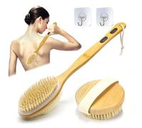YUNYU Wet & Dry Brushing Body Brush Set, 2pcs Long Handle Back Scrubber & Round Head Dry Brush, Double-Sided for Exfoliation, Dead Skin Removal, Blood Circulation, for Men & Women