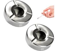YUNYU Windproof Ashtray Set of 2 - Stainless Steel Outdoor Ashtray with Lid (Diameter 12 cm) | Camping, Balcony & Garden | Rustproof & Dishwasher Safe
