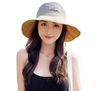 YUNYU Women's Bucket Hat Double Sided Beige/Yellow | Lightweight Polyester Buckethat with Chrysanthemum Embroidery & Wind Cord | Sun Hat for Fishing, Beach, Outdoor (One Size), beige, One Size