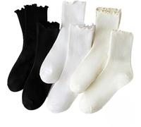 YUNYU Women's Ruffle Socks 6 Pairs - Crew/Mid-Calf Soft Cotton Socks, Breathable & Knitted, Premium Gift Set