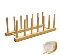 YUNYU Wooden Plate Rack Organiser - 6 Slot Dish Drainer & Storage Holder for Kitchen/Bedroom/Study | Fits Chopping Boards/Cups/Books/Pot Lids/Baking Trays (Natural Wood)