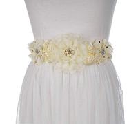 Yunyuebridal Maternity Sash Belts Rhinestone Crystal Flowers Wedding Bridal Waist Belts with Pearls, Ivory, One Size