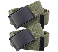 YunYunStrap Belt Men Plus Size Up to 165cm, Tactical Canvas Web Belt with Flip-Top Military Black Metal Buckle, 2 Pack