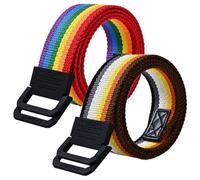 YunYunStrap Men Women Rainbow Canvas Belt Size Up to 175cm with Double D Ring Buckle, 2 Pack
