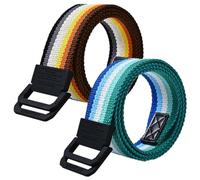 YunYunStrap Men Women Rainbow Canvas Belt Size Up to 175cm with Double D Ring Buckle, 2 Pack
