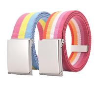 YunYunStrap Rainbow Canvas Web Belt Size Up to 180 cm with Flip Top Solid Matte Silver Military Buckle, 2 Pack