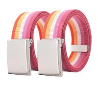 YunYunStrap Women Men Canvas Web Belt Size Up to 180cm with Flip Top Solid Matte Silver Military Buckle, 2 Pack