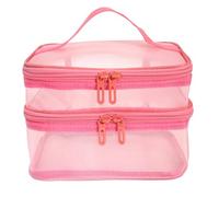 YunZh Mesh Makeup Bag，Cosmetic Bag，Small Travel Kit Storage Pouch Clear Portable Toiletry Bags Set for Women Girl, Pink, Clear