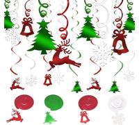 Yunzhou1230 30PCS Christmas Ceiling Decorations, Christmas Decor Hanging Swirls for Indoor, Holiday Party Decor - Snowflake Decore, Reindeer, Bell, Tree - Traditional & Foil Xmas Party Decoration