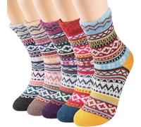 Yunzhou1230 5 Pack Womens Wool Socks Nordic Style Winter Warm Socks Thick Knit Cabin Cozy Crew Soft Socks Work Hiking Running Athletic Socks Gifts for Women (Multicolor-1)
