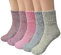Yunzhou1230 5 Pack Womens Wool Socks Nordic Style Winter Warm Socks Thick Knit Cabin Cozy Crew Soft Socks Work Hiking Running Athletic Socks Gifts for Women (Multicolor-9)