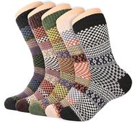 Yunzhou1230 5 Pack Womens Wool Socks Nordic Style Winter Warm Socks Thick Knit Cabin Cozy Crew Soft Socks Work Hiking Running Athletic Socks Gifts for Women (Multicolor-6)