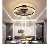 YUNZI 19.7" Ceiling Fan with Light and Remote Control, Indoor LED 30W Dimmable Ceiling Lamp Modern Low Profile Ceiling Fans for Living Room Bedroom Lighting, 6 Speeds, Dimming Lights, Black