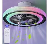 YUNZI Quiet Ceiling Fans with Lights RGB Dimmable Ceiling Fans with Lamps and Remote Control & Bluetooth Music Speaker Fan Ceiling Lighting for Living Room Bedroom Party-A