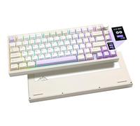 YUNZII AL80 Wireless Mechanical Keyboard, Full Aluminum CNC, Smart LCD Display, Hot Swappable Gasket Mount 75% Layout with Knob, BT/2.4G/USB-C,QMK/VIA Support for Win/Mac (beige, cocoa cream v2)