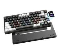 YUNZII AL80 Wireless Mechanical Keyboard, Full Aluminum CNC, Smart LCD Display, Hot Swappable Gasket Mount 75% Layout with Knob, BT/2.4G/USB-C,QMK/VIA Support for Win/Mac (black, cocoa cream v2)