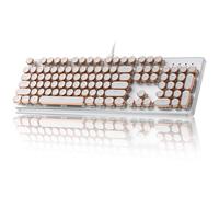 YUNZII QL108 Typewriter Style Mechanical Gaming Keyboard，Full Size Hot Swappable RGB Backlit Keyboards, Metal Panel Retro Punk Round Keycaps，USB Wired Computer Keyboard (Silver, Onyx Gray Switch)