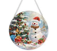 Yunzlly DIY Hanging Diamond Art Pendant Kit Snowman, Special Crystal Christmas Diamonds Painting Ornament Kit for Adults, 9.8x9.8inch Acrylic Board Gem Painting Box Kit