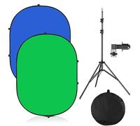 YUOCU 5x7ft/1.5x2m Chromakey Backdrop with 7.8ft/2.4m Stand, 2-in-1 Green Screen and Blue Screen Reversible Collapsible Background Panel for Photography Studio, Live Streaming, Video Shooting, Games