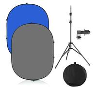 YUOCU 5x7ft/1.5x2m Chromakey Blue Grey Backdrop with 7.8ft/2.4m Stand, 2-in-1 Reversible Collapsible Pop-Up Blue Grey Screen Background Panel for Photography, Live Streaming, Video Shooting, Game