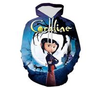 Yuogkk Hoodie Coraline Men's and Women's Fashion Loose Casual Sweatshirt, 3D Cartoon Print Pattern Pullover Sweatshirt Role Play Long Sleeve Hipster Top-red||XS
