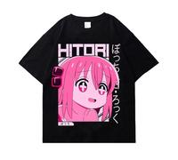 Yuogkk T-shirt bocchi the rock cotton soft breathable short sleeve, loose casual printed sports fir fun pattern shirt classic round neck cardigan comfortable sportswear-black||XL