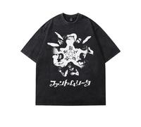 Yuogkk T Shirt Phantom Sii-ta Cartoon Print Washed Cotton Retro Short Sleeve, Men and Women Summer Fashion Casual Round Neck Sweatshirt-Black||L