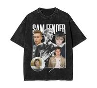 Yuogkk T Shirt Sam Print Short Sleeve Hip-hop Washed Cotton Large Size Sweatshirt, Men and Women Round Neck Tops Fen-ders Cartoon Print T-shirt XS ~ 3XL-Black&C||L