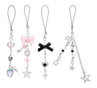 Yuomeaz 4 PCS Phone Charm Strap, Butterfly Crystal Star Phone Wrist Strap Beaded, Y2k Phones Case Charms, Camera Phones Anti-Lost Lanyard Accessories for Women Girls