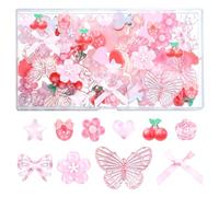 Yuomeaz 60 Pcs Pink Resin Charms, Cute Junk Phone Case Charms Kit, 3D Pink Phone Case Making Kit Flatback Resin Charm, Y2k Bow Flower Decorating Kits for Junk Cases, Coquette DIY Craft Accessories