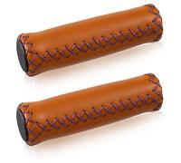 Yuomeaz Handle Bar Grips for Bike, Brown PU Leather Bike Handle Grips, Hand-Stitched Handlebars Replacement Fits Most Mountain, MTB, BMX