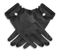 Yuomeaz Satin Gloves, Black Gloves Costume Silk Glove With Pearl, Short Tea Party Opera Glove Costume Accessories for Dress Gown Wedding Bridal Opera Banquet Uniform