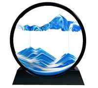 Yuomiker Moving Sand Art Picture in Motion, Liquid Motion Round Glass Frame, 3D Hourglass Deep Sea Landscape Flowing Sand Relaxing Desktop Decor (Blue, 7")