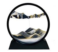 Yuomiker Moving Sand Art Picture in Motion, Liquid Motion Round Glass Frame, 3D Hourglass Deep Sea Landscape Flowing Sand Relaxing Desktop Decor (Black, 7")