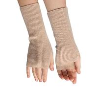 YUONNY 100% Cashmere Knitted Fingerless Gloves, Warm Soft Knit Thumb Hole Half Finger Gloves Wrist Warmers for Men Women Students, Unisex Winter Thermal Knit Fingerless Mittens for Work Study Beige