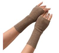 YUONNY 100% Cashmere Knitted Fingerless Gloves, Warm Soft Knit Thumb Hole Half Finger Gloves Wrist Warmers for Men Women Students, Unisex Winter Thermal Knit Fingerless Mittens for Work Study Camel
