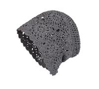 YUONNY Fashion Handmade Crochet Beanie Hat for Women, Ladies Soft Knitted Skull Cap in Spring Autumn, Elegant Floral Cutout Knit Hat, Lightweight Hollow Out Beanie Hat, Stylish Headwear, Grey