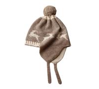 YUONNY Kids Knitted Earflap Beanie Hat with Pompom for Boys Girls Children, Super Soft 100% Cashmere Autumn Winter Warm Knit Hat for Age 4-8 Years, Cute Outdoor Ski Snowboard Ear Protection Cap Curry
