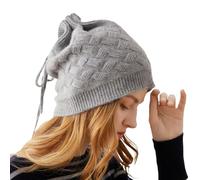 YUONNY Women's 2-in-1 Cashmere Beanie Hat/Neck Tube Scarf with Adjustable Drawstring, Autumn Winter Soft Cable Knit Hat, 100% Cashmere Warm Knitted Loop Scarf, Gift for Mother, Wife, Daughter Grey