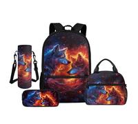 Yuowearedg Kids Backpack and Lunch Box Set Preschool Bookbag with Pencil Case Pouch Water Bottle Holder, Cool Wolf, L, Animal