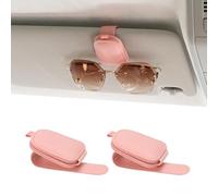 Yuoyar Sunglass Holder for Car, Magnetic Leather Sunglasses Holder and Ticket Card Clip, Car Visor Accessories, 2 Packs (Pink)