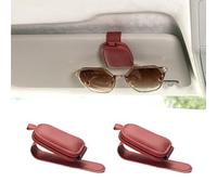 Yuoyar Sunglass Holder for Car, Magnetic Leather Sunglasses Holder and Ticket Card Clip, Car Visor Accessories, 2 Packs (Red)