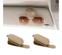 Yuoyar Sunglass Holder for Car, Magnetic Leather Sunglasses Holder and Ticket Card Clip, Car Visor Accessories, 2 Packs (Beige)