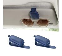 Yuoyar Sunglass Holder for Car, Magnetic Leather Sunglasses Holder and Ticket Card Clip, Car Visor Accessories, 2 Packs (Blue)
